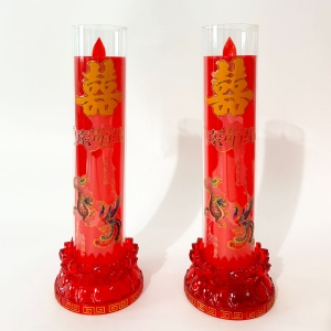 透明龙凤双喜莲花底水晶电蜡烛