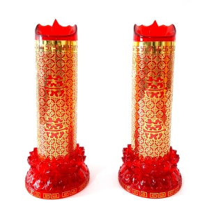 金片双喜水晶莲花底电蜡烛